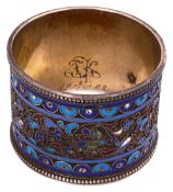 An early 20th century Russian .84 silver-gilt cloisonne and enamel napkin ring