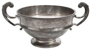 A George V silver presentation twin handled rose bowl