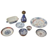 An 18th century Chinese export famille verte porcelain plate and other oriental ceramics