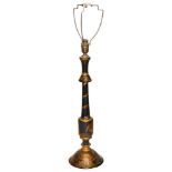 An early 20th century gilt and black lacquer chinoiserie turned table lamp