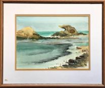 UNSIGNED- CRETAN SEA, FRAMED AND GLAZED, APPROXIMATELY 22cm x 30cm