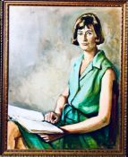 WOOLCOTT- THE READING, LARGE OIL ON CANVAS PORTRAIT, APPROXIMATELY 90cm x 70cm