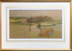 KENNERLEY FRAMED OIL IMPRESSIONIST LANDSCAPE SCENE, MOUNTED AND GLAZED, APPROXIMATELY 32cm x 60cm