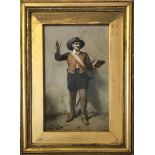 JOHN DAWSON WATERCOLOUR- THE CAVALIER, FRAMED AND GLAZED, APPROXIMATELY 36cm x 22cm