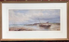 19th CENTURY ENGLISH SCHOOL FRAMED WATERCOLOUR, POSSIBBLY HUGHES RHA 1863- FISHERMAN WAITING FOR THE