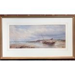 19th CENTURY ENGLISH SCHOOL FRAMED WATERCOLOUR, POSSIBBLY HUGHES RHA 1863- FISHERMAN WAITING FOR THE