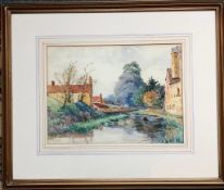 P PARKIN, FRAMED WATERCOLOUR- THE CANAL, KIVETON, SIGNED BOTTOM LEFT, APPROXIMATELY 23cm x 32cm