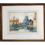 P PARKIN, FRAMED WATERCOLOUR- THE CANAL, KIVETON, SIGNED BOTTOM LEFT, APPROXIMATELY 23cm x 32cm