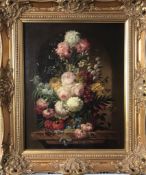 J STEINER- FLORAL DISPLAY STUDY, SIGNED LOWER RIGHT, WITHIN GOOD GILDED FRAME, APPROXIMATELY 50cm