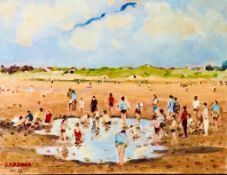 KEITH GARDNER RCA OIL ON BOARD- THE BEACHPOOL WEST KIRBY, 1996, SIGNED, APPROXIMATELY 26cm x 30cm