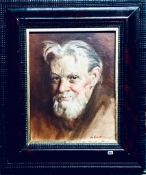 WALDRON WEST- OIL PORTRAIT OF FRANK BRANGWYN WITHIN TORTOISE SHELL EFFECT FRAME, SIGNED AND DATED