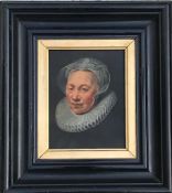 IN MANNER OF ANTHONISZ VAN RAVENSTEYN- PORTRAIT OF A WOMAN, OLD LABELS AND CATALOGUE LABEL TO