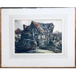 ADRIAN BURY LSC, WATERCOLOUR- RUINED HOUSE, SIGNED, FRAMED AND GLAZED, APPROXIMATELY 27cm x 38cm