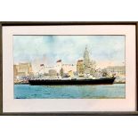 A ARGENT WATERCOLOUR- THE ROYAL YACHT BRITANNIA AT LIVERPOOL, FRAMED AND GLAZED, APPROXIMATELY