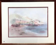 ANDRE BEAUVAIS- MIST ON BOULEY BAY, ISLAND OF JERSEY, FRAMED SOFT PASTEL, APPROXIMATELY 24cm x 33cm