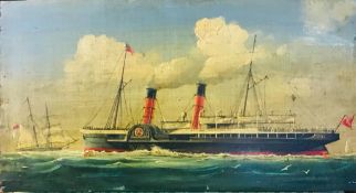 UNSIGNED OIL ON PANEL- ISLE OF MAN 'PADDLE STEAMSHIP' SNAEFELL, 19th CENTURY, APPROXIMATELY 15cm x