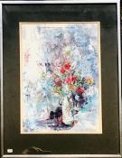 UNSIGNED WATERCOLOUR- VASE OF FLOWERS, APPROXIMATELY 30cm x 20cm