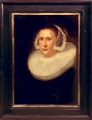 17th CENTURY OIL ON PANEL- PORTRAIT OF A DUTCH FLEMISH LADY WEARING A LACE RUFF, APPROXIMATELY