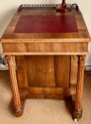 POLISHED WOOD DAVENPORT DESK WITH BRASS GALLERY, APPROXIMATELY 53 x 54 x 80cm SOME DAMAGE