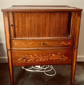 MARQUETRY TAMBOUR FRONTED BEDSIDE CABINET, APPROXIMATELY 60 x 45 x 73cm