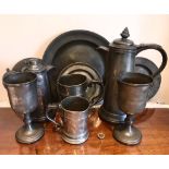 COLLECTION OF TEN PIECES OF PEWTER INCLUDING 18th AND 19th CENTURY