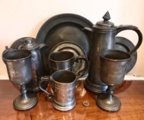COLLECTION OF TEN PIECES OF PEWTER INCLUDING 18th AND 19th CENTURY