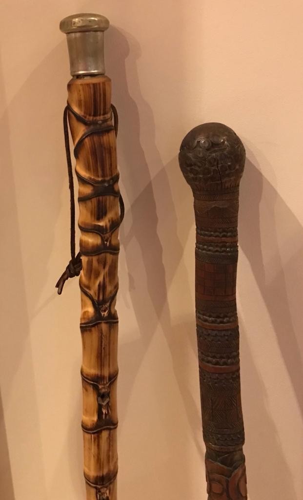 TWO BAMBOO WALKING STICKS, APPROXIMATELY 100cm LONG