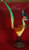 MURANO STYLE GLASS ROOSTER, APPROXIMATELY 46cm HIGH REASONABLE, USED CONDITION