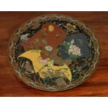 ORIENTAL CLOISONNE GLAZED CIRCULAR PLAQUE DECORATED WITH FOLIAGE AND BIRDS, DIAMETER APPROXIMATELY