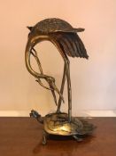 BRASS FIGURE OF CRANE AND TURTLE, APPROXIMATELY 24cm HIGH