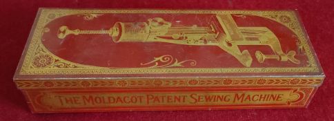 THE MOLDACOT PATENT HAND SEWING MACHINE, IN ORIGINAL TIN BOX USED, NOT TESTED