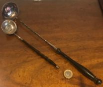 SILVER PUNCH LADLE, GEORGE II COIN TO BOWL AND SILVER PLATED LADLE