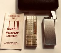 GOLD AND SILVER COLOURED DUNHILL CIGARETTE LIGHTER, BOX AND LEAFLET