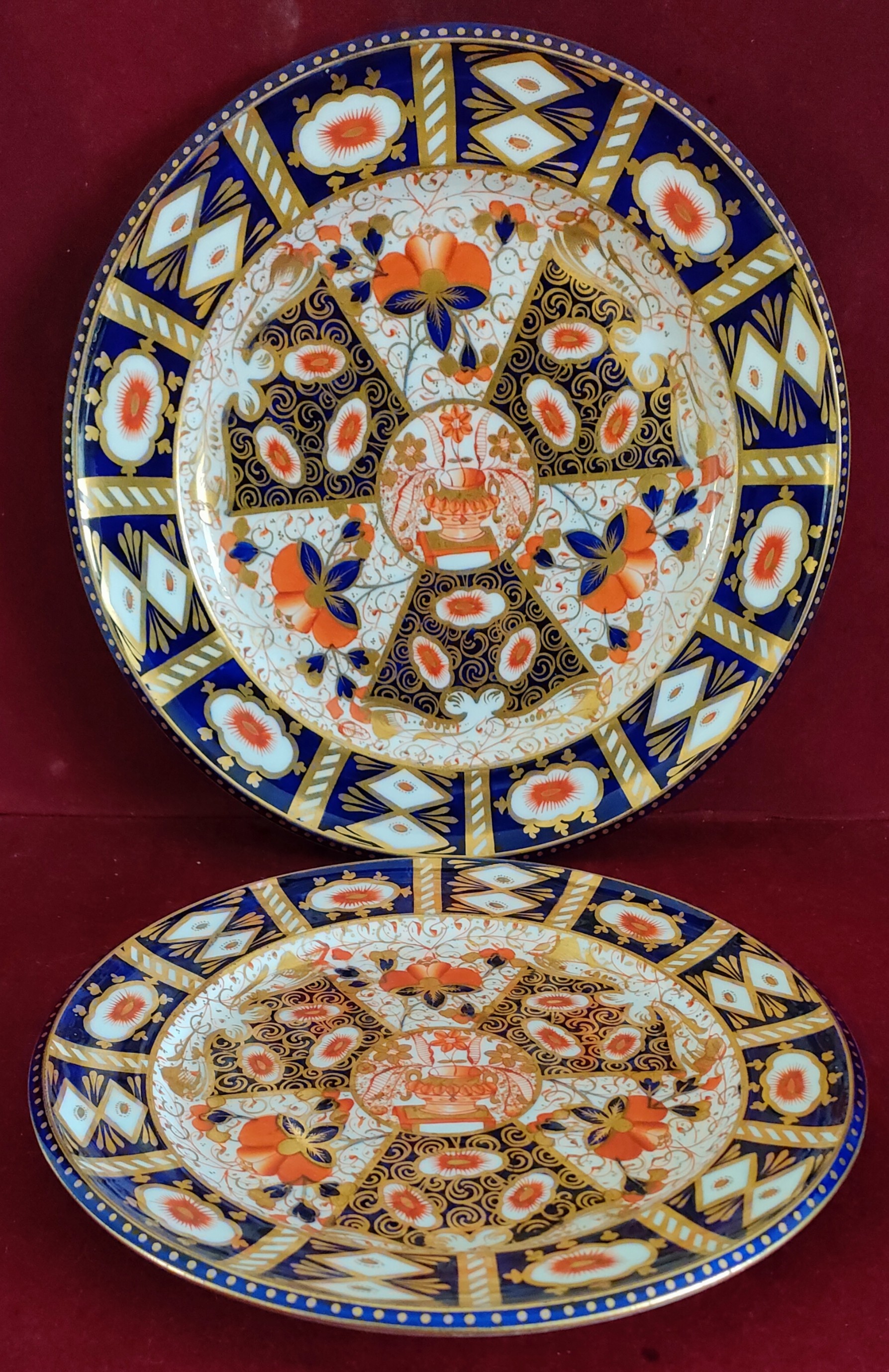 TWO DAVENPORT IMARI STYLE GILDED PLATES BOTH IN REASONABLE CONDITION