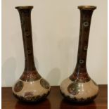 PAIR OF GLAZED CLOISONNE VASES, DECORATED WITH MYTHICAL DRAGONS, APPROXIMATELY 25.5cm HIGH USED,
