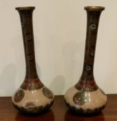 PAIR OF GLAZED CLOISONNE VASES, DECORATED WITH MYTHICAL DRAGONS, APPROXIMATELY 25.5cm HIGH USED,