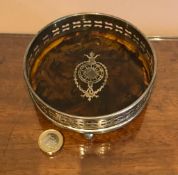 SILVER PLATED IN INLAID BASE WINE COASTER, DIAMETER APPROXIMATELY 12.5cm