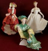 THREE ROYAL DOULTON GLAZED CERAMIC FIGURES- ASCOT HN2356, NANCY HN2955 AND TOP O' THE HILL HN1834