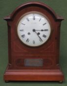 Relating to previous lot: Elkington early 20th century inlaid mahogany cased bracket clock