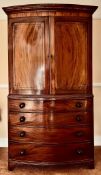 19th CENTURY MAHOGANY BOW FRONTED PRESS, APPROXIMATELY 204 x 78 x 52cm RIGHT DOOR SPLIT