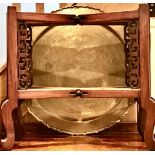 ORIENTAL FOLDING FRAME TABLE AND BRASS CIRCULAR PLAQUE TOP