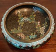 GLAZED CLOISONNE BOWL DECORATED WITH FOLIAGE, DIAMETER APPROXIMATELY 20cm REASONABLE CONDITION