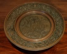 COPPER STEMME TAZZA/CAKE STAND, WITH RELIEF DECORATED ROYALTY SCENE, WITH ART UNION OF LONDON