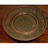 COPPER STEMME TAZZA/CAKE STAND, WITH RELIEF DECORATED ROYALTY SCENE, WITH ART UNION OF LONDON