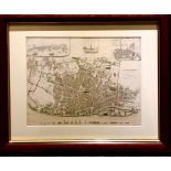 FRAMED MAP OF LIVERPOOL CIRCA 1835-40, ENGRAVED AND PRINTED BY T STARLING, APPROXIMATELY 30 x 38.5cm