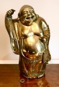 BRASS FIGURE DEPICTING SMILING BUDDHA, APPROXIMATELY 40cm HIGH