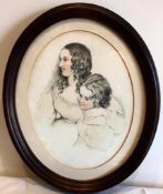 UNKNOWN, OVAL WATERCOLOUR SKETCH OF TWO SISTERS, APPROXIMATELY 25 x 17cm