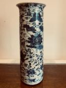 JAPANESE BLUE AND WHITE CERAMIC SLEEVE VASE, APPROXIMATELY 29cm HIGH