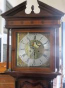18th/19th century oak and mahogany inlaid cased longcase clock, with square brass dial, ormolu