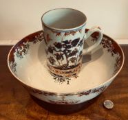 CANTONESE BOWL AND JAPANESE IMARI TANKARD FINE HAIRLINE CRACK ON BOWL